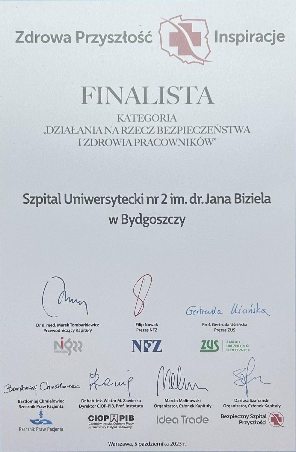 Szpital Uniwersytecki nr 2 im. dr. Jana Biziela w Bydgoszczy wśród finalistów szóstej edycji konkursu 